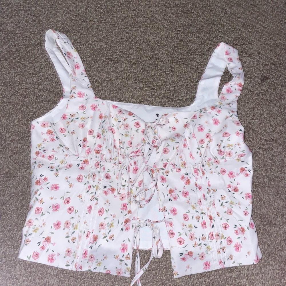 Pink and White Tie-Front Tank Top